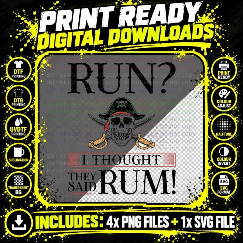 Run I Thought You Said Rum, Pirate Marathoner Funny Png SVG Digital Bundle