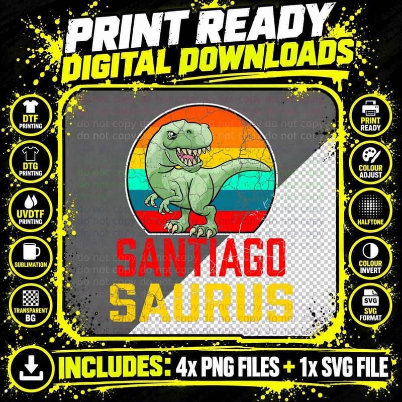 Santiago Saurus Family Reunion Last Name Team Funny Png SVG Digital Bundle