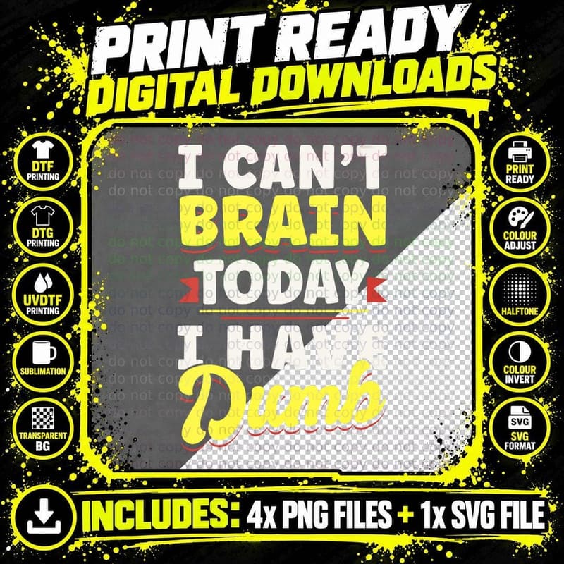 Sarcastic Quote I Can't Brain Today I'ave the Dumb Png SVG Digital Bundle