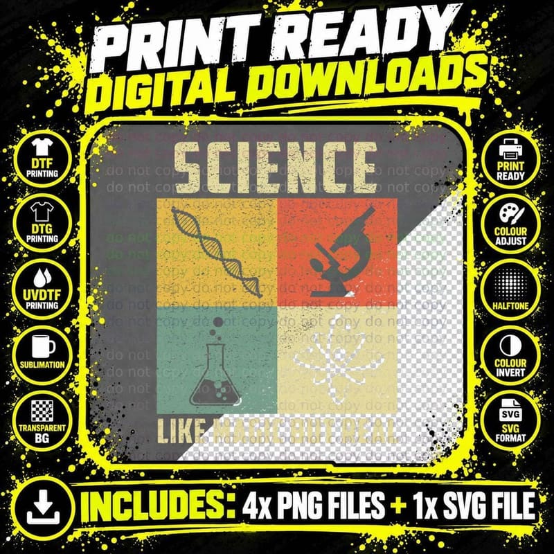 Science Like Magic but Real Retro Nerdy Sarcastic Png SVG Digital Bundle