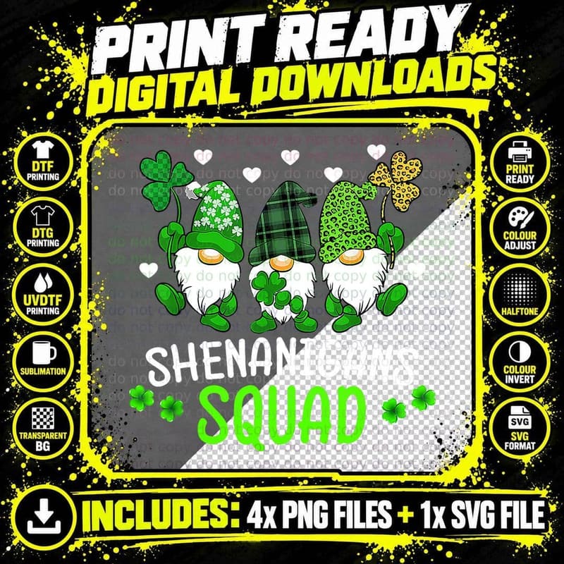 Shenanigans Squad Funny Irish St Patricks Day Shamrock Png SVG Digital Bundle