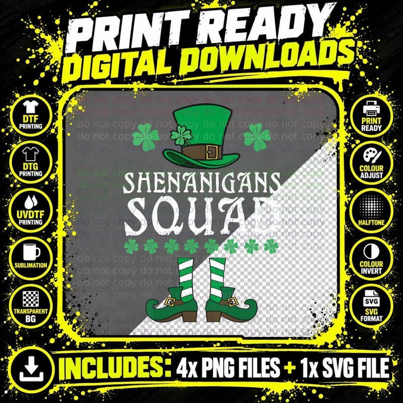 Shenanigans Squad Funny Leprechaun Socks St Patricks Day Png SVG Digital Bundle