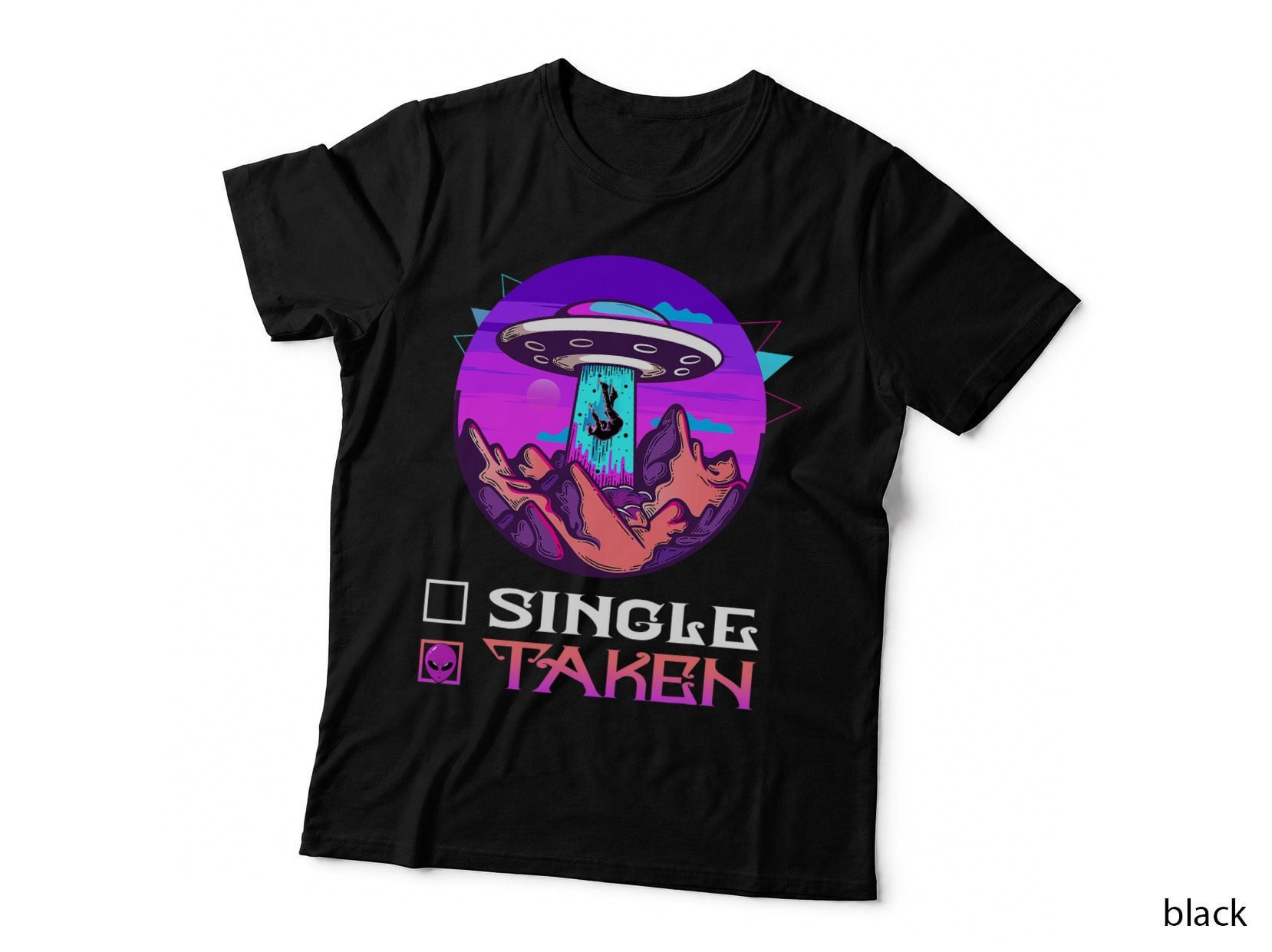 Single or Taken Funny Vaporwave Alien Valentines Day T-Shirt