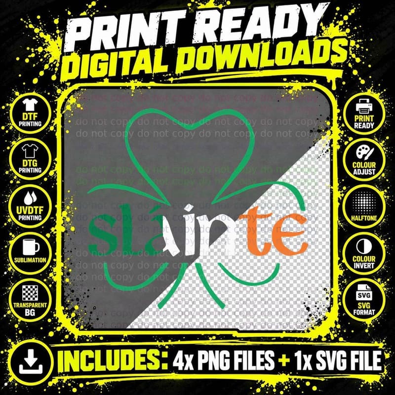 Slainte Irish Shamrock Funny St. Patrick's Day Drinking Png SVG Digital Bundle