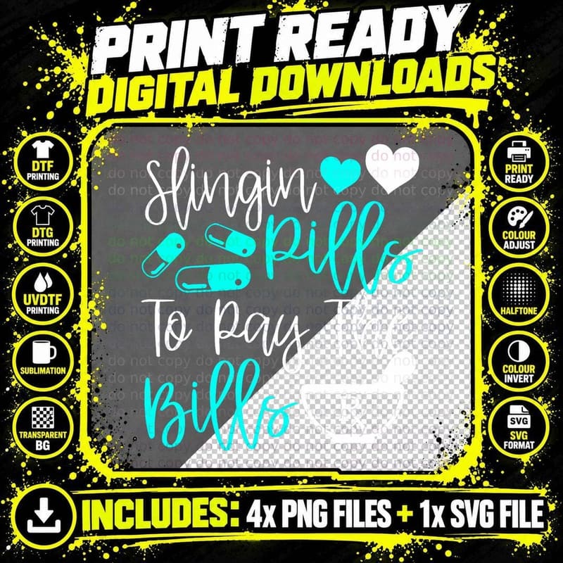 Slingin' Pills Funny Pharmacy Tech Gift Tshirt Png SVG Digital Bundle