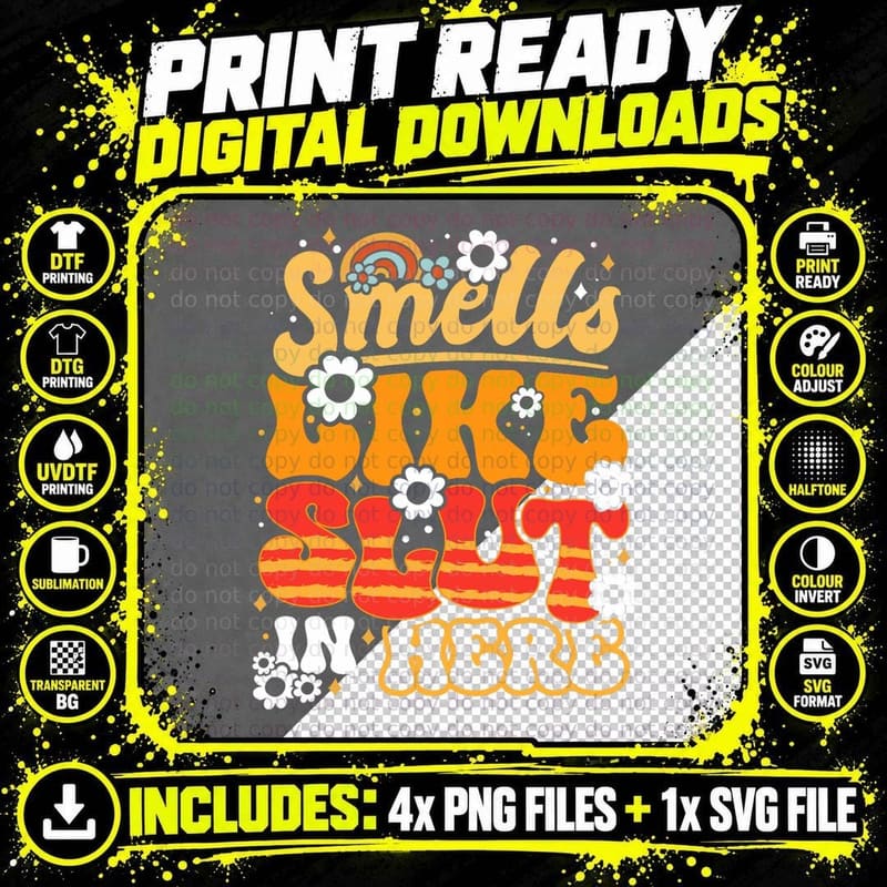 Smells Like Slut in Here Offensive Adult Humor Retro Png SVG Digital Bundle