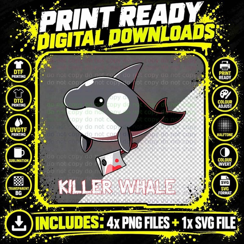 Smile Killer Whale Shirt Funny Swimming Killer Whale Png SVG Digital Bundle
