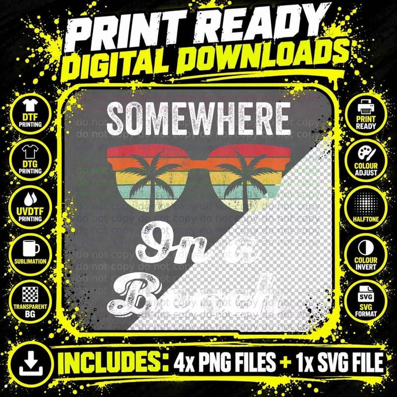 Somewhere on a Beach Tank Funny Beach Vacation Shirt Png SVG Digital Bundle
