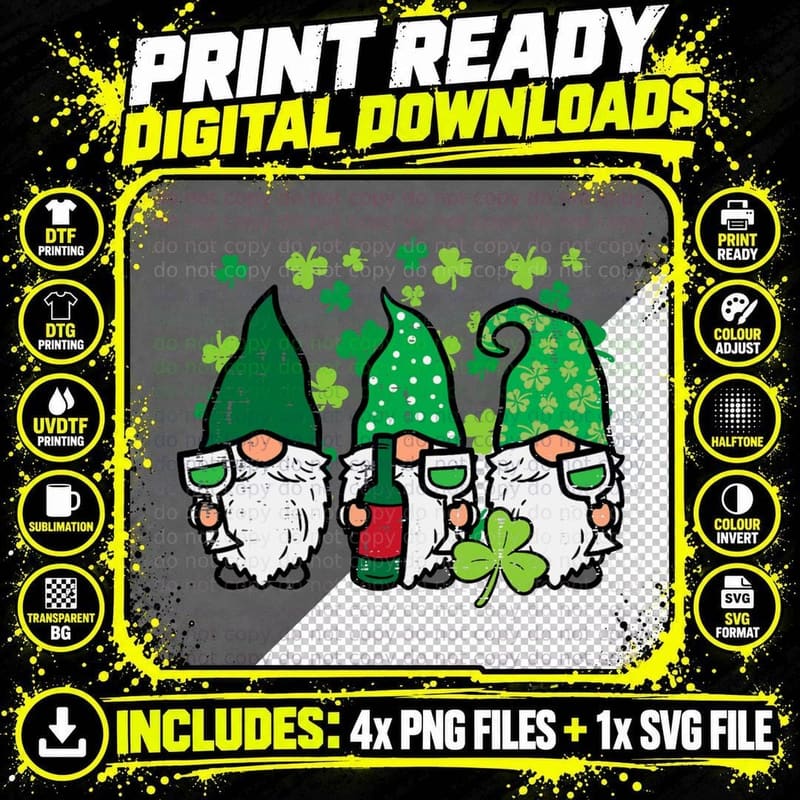 St Patricks Day Gnomes Funny Saint Paddys Pattys Irish Png SVG Digital Bundle