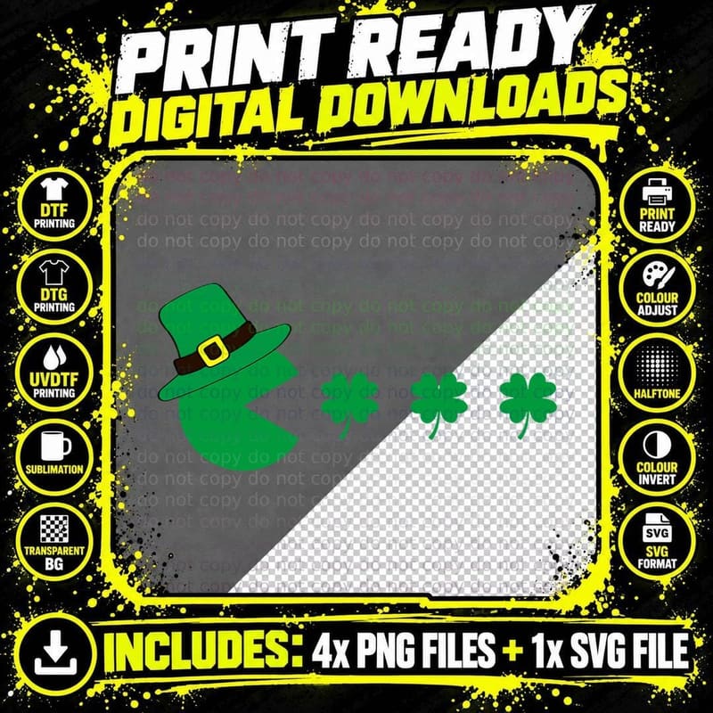 St Patricks Day Leprechaun Eat Clovers Funny Boys Girls Png SVG Digital Bundle