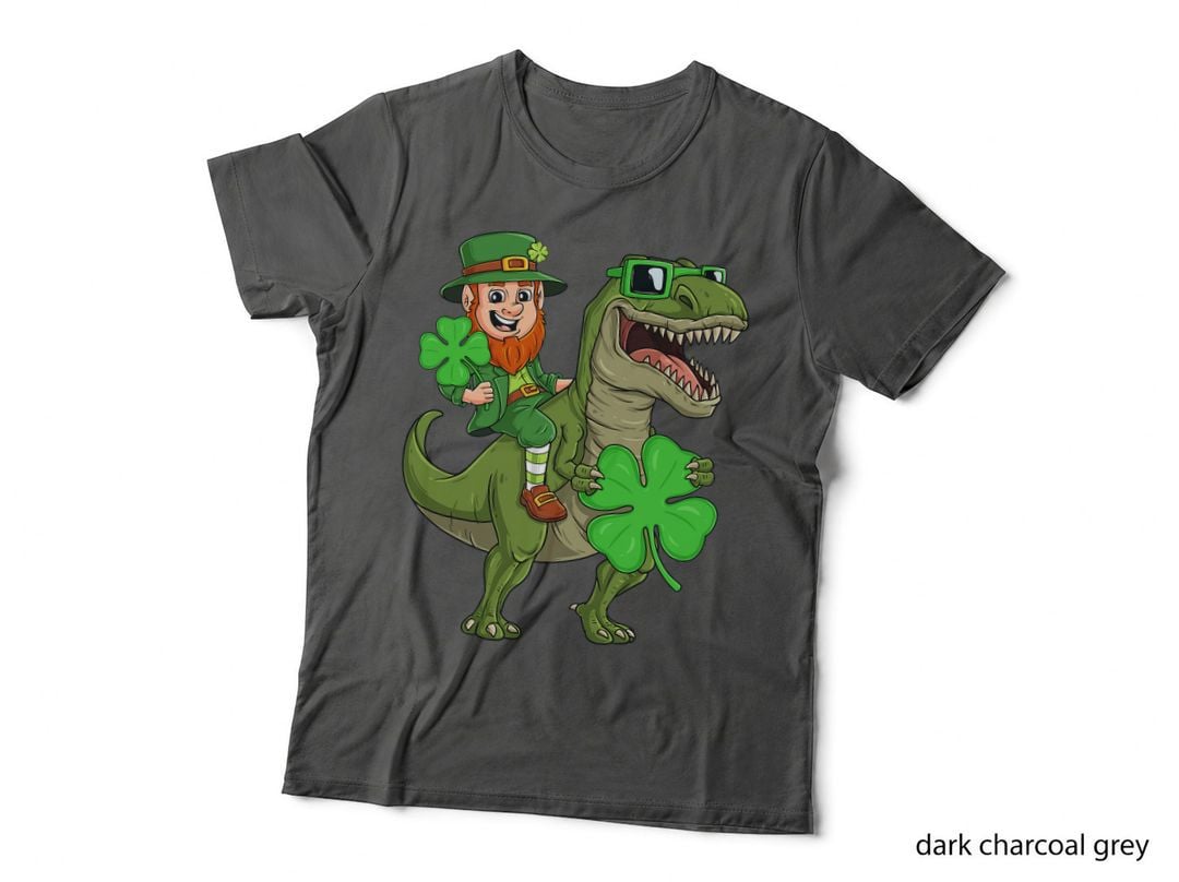 St Patricks Day Leprechaun Riding T Rex Funny Dino Boys Kids T-Shirt