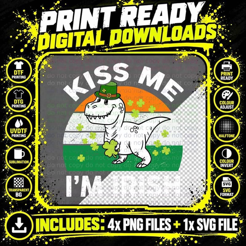 St Patricks Day Shirt Kiss Me I'm Irish Funny Kid Boy Png SVG Digital Bundle