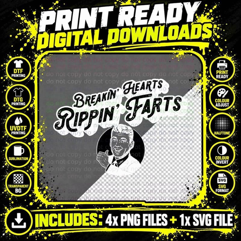 Stealing Hearts & Blasting Farts Funny Retro Man T-Shirt Png SVG Digital Bundle