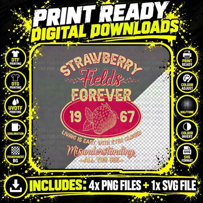 Strawberry Fields Forever 1967 Fruit Funny Retro Vintage Png SVG Digital Bundle