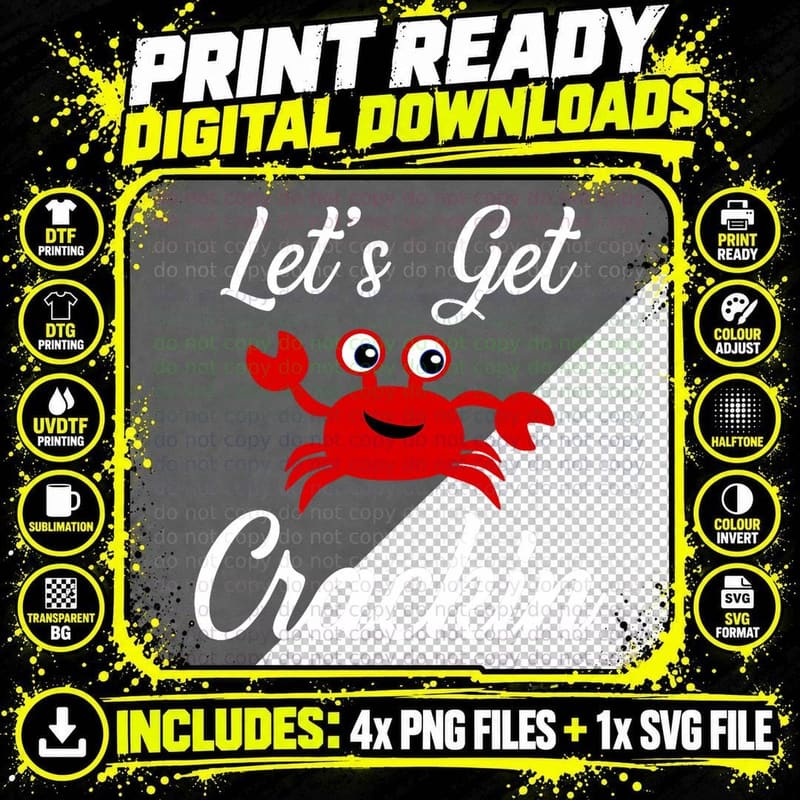 Summer Crab Tee Funny Crab Let's Get Crackin Gift T-Shirt Png SVG Digital Bundle