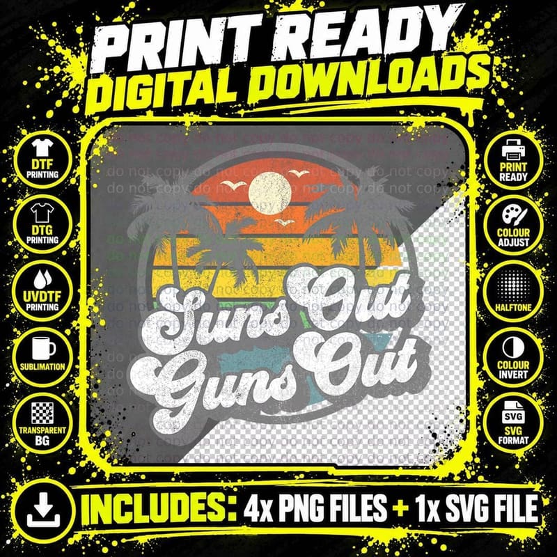 Suns Out Guns Out Funny Beach Vacation Retro Surfing Png SVG Digital Bundle