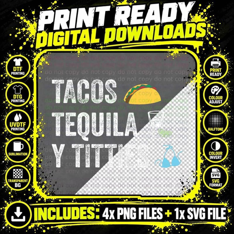Tacos Tequila Y Titties Funny College Spring Break Png SVG Digital Bundle