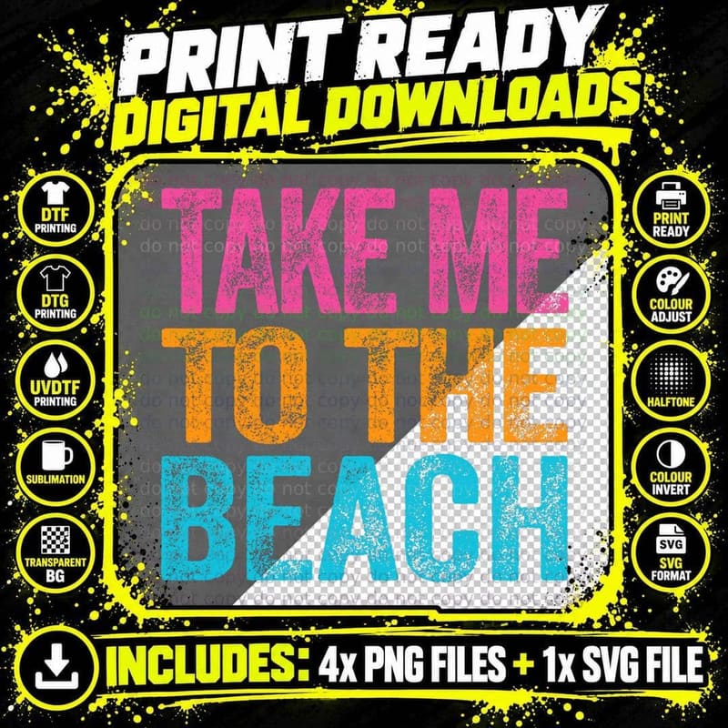 Take Me to the Beach Funny Vacation Quote Girls Retro Png SVG Digital Bundle