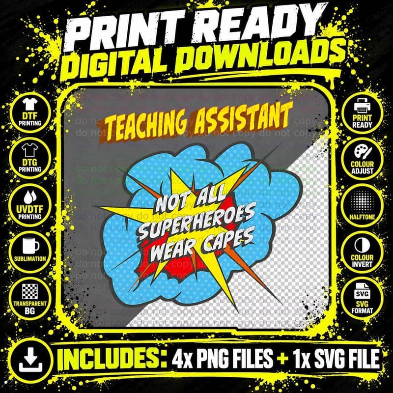 Teaching Assistant Funny Superhero Job T-Shirt Png SVG Digital Bundle
