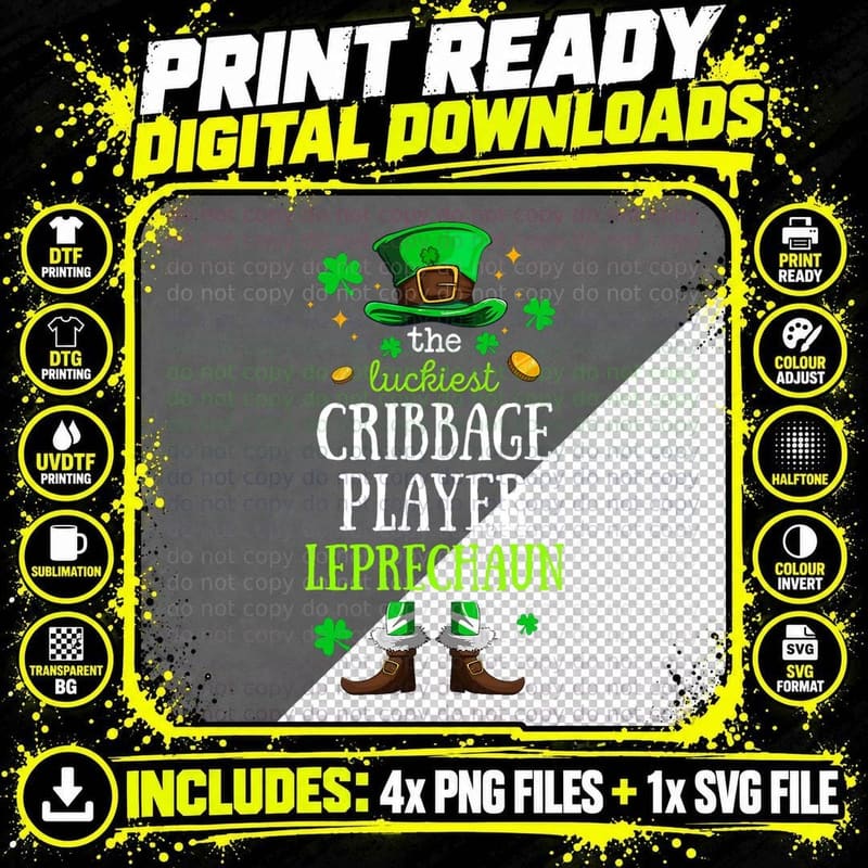 The Luckiest Cribbage Player Leprechaun Funny Patrick's Png SVG Digital Bundle