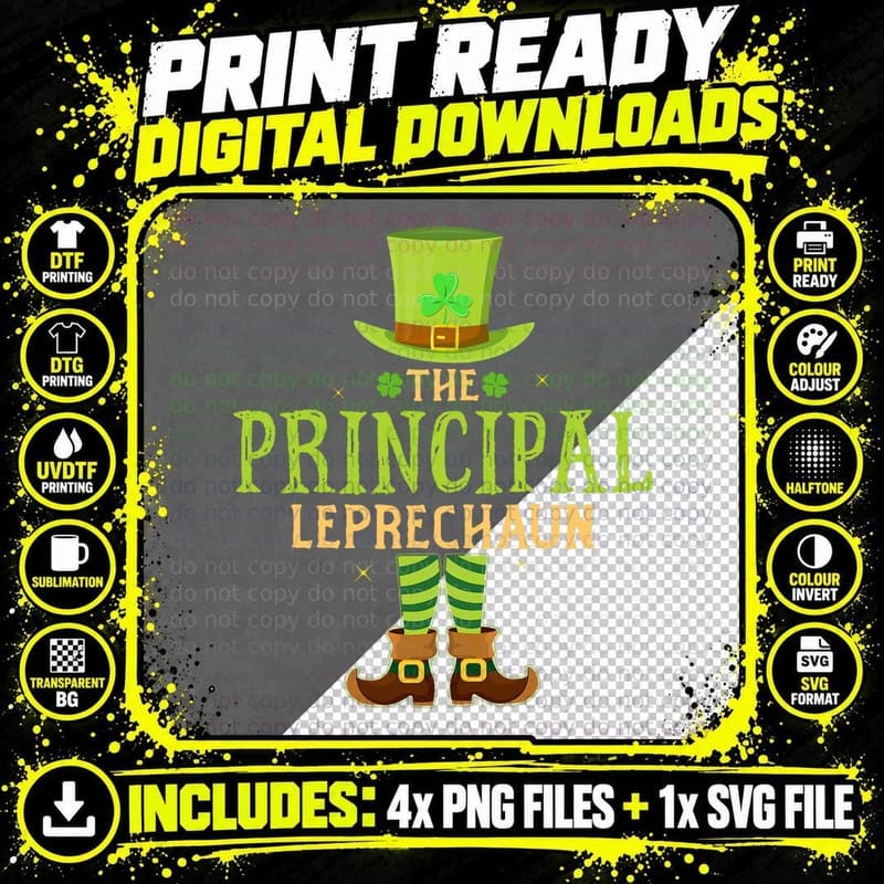 The Principal Leprechaun Funny Matching St Patricks Day Png SVG Digital Bundle