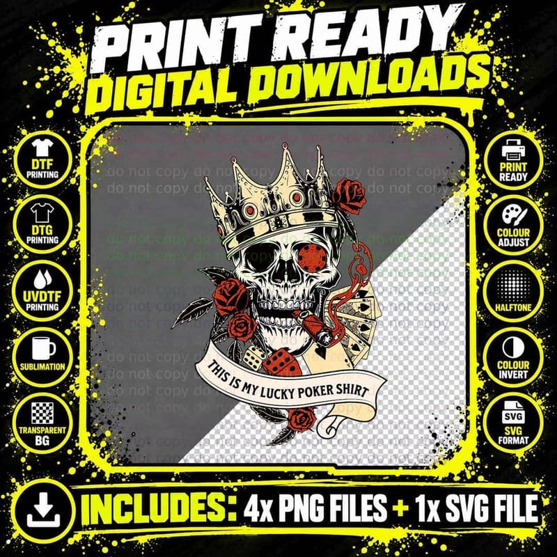 This Is My Lucky Poker Shirt Casino Poker Skull Funny Png SVG Digital Bundle