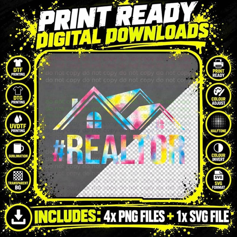 Tie Dye Hashtag Realtor Real Estate Agent Business Funny Png SVG Digital Bundle