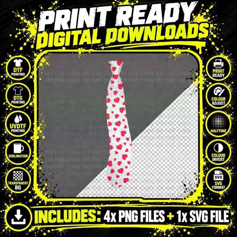 Tie Red Hearts Cool Funny Valentines Day Gift Men Boy Png SVG Digital Bundle