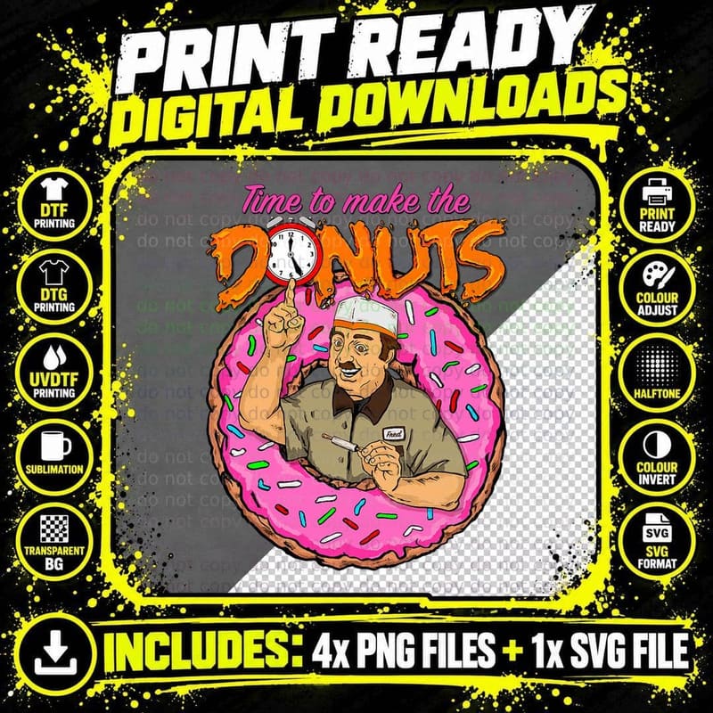 Time to Make the Donuts - Funny Vintage Retro 80's Humor Png SVG Digital Bundle