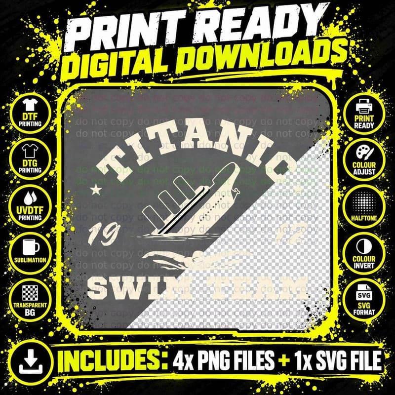 Titanic Swim Team 1912 Swimming Humor Swim Coach T-Shirt Png SVG Digital Bundle