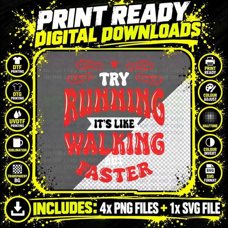 Try Running Funny Runner Joke Track Marathon T-Shirt Png SVG Digital Bundle