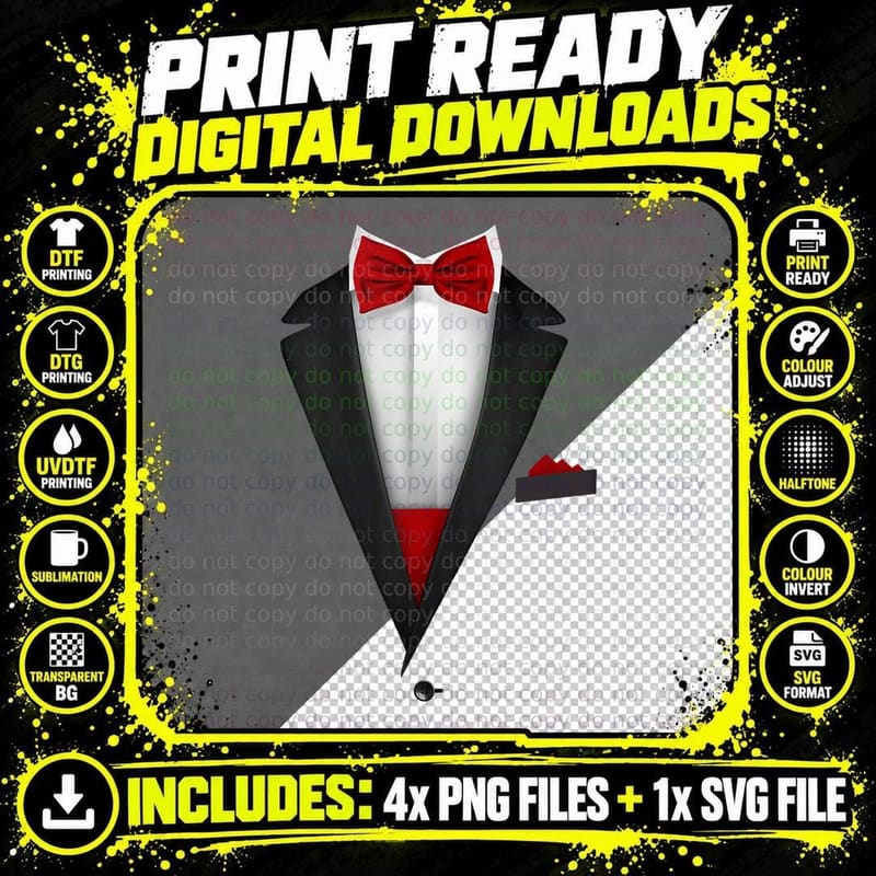 Tuxedo with Bowtie for Funny Wedding and Special Png SVG Digital Bundle
