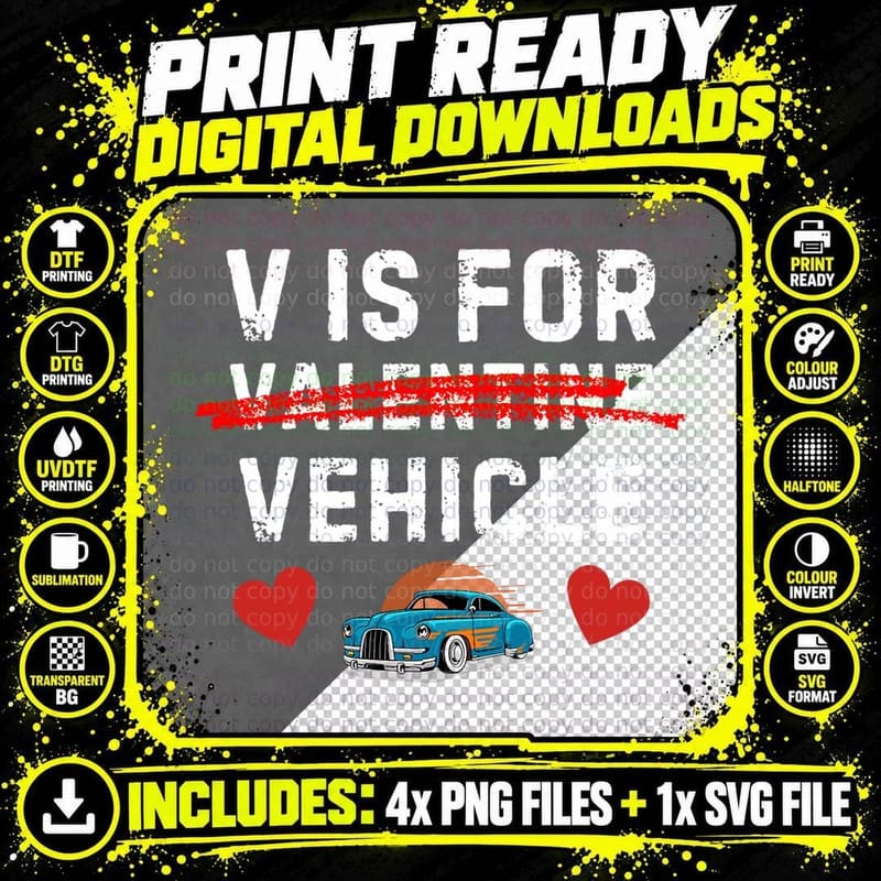 V Is for Vehicle Funny Old Retro Vintage Auto Classic Png SVG Digital Bundle