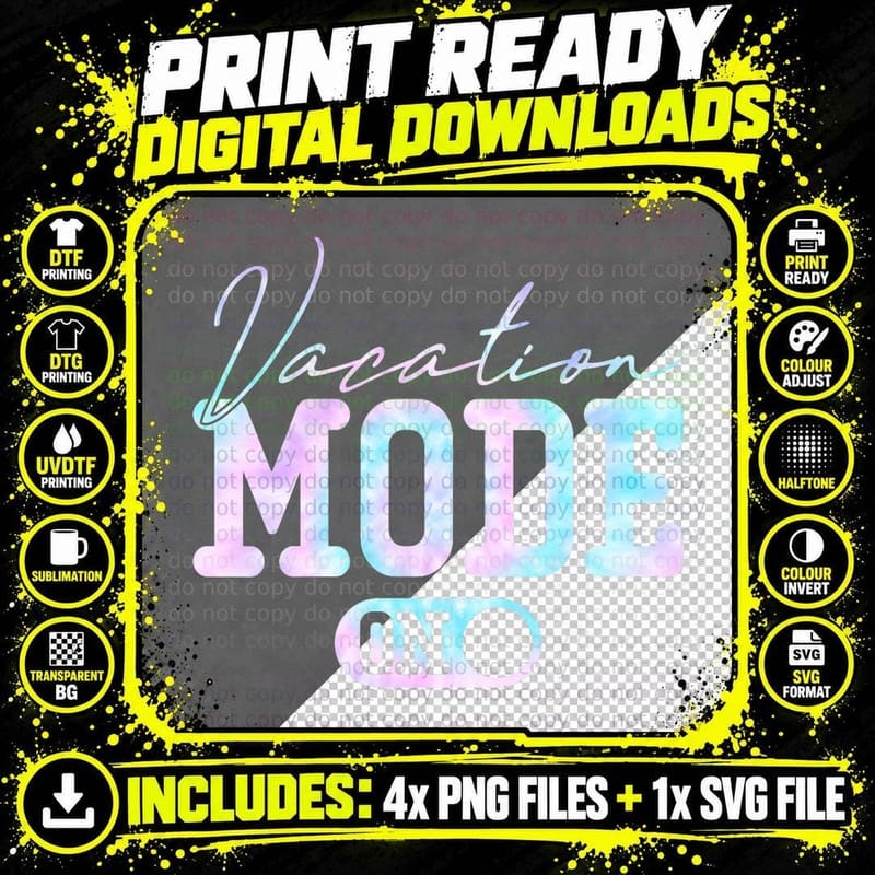 Vacation Mode Summer Tie Dye Family Beach Vacay Mode Png SVG Digital Bundle