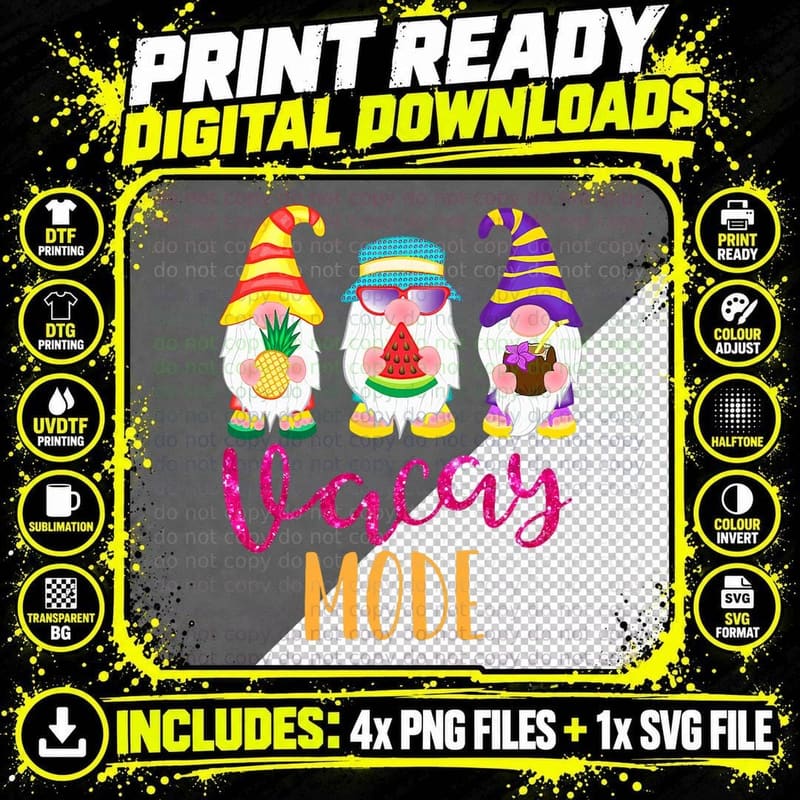 Vacay Mode Cute Summer Gnomes Funny Gifts for Women Kids Png SVG Digital Bundle