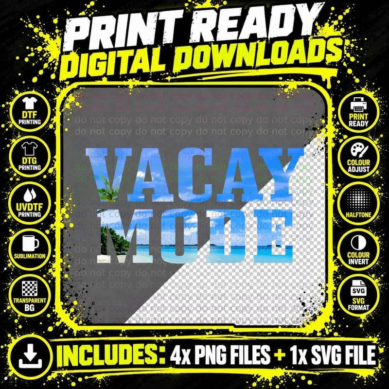 Vacay Mode Vacation Surfing Surfer Beach Funny T-Shirt Png SVG Digital Bundle
