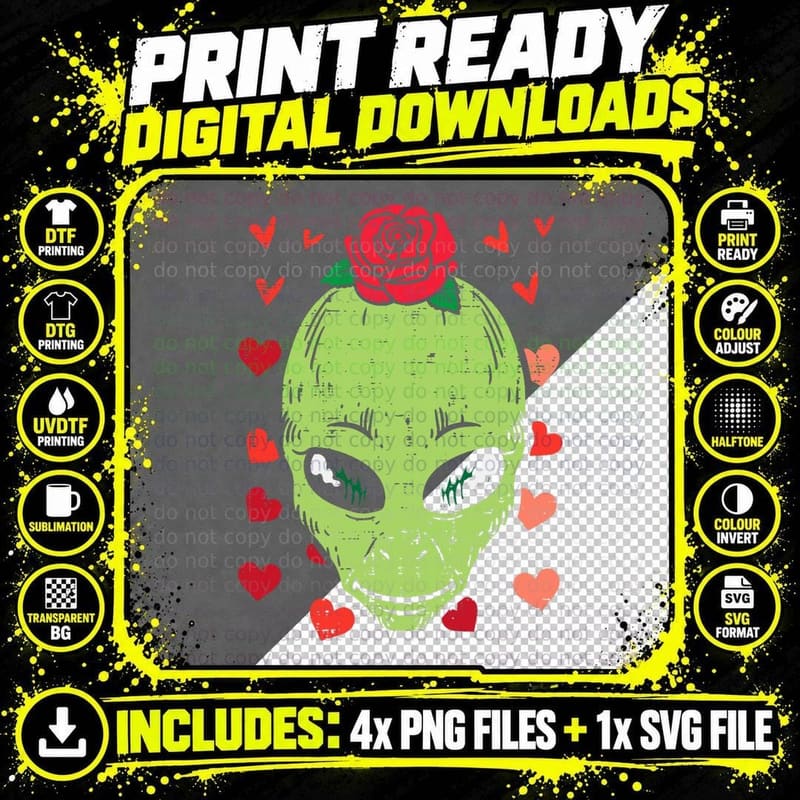Valentines Day Alien Funny Space Men Women Kids Boys Png SVG Digital Bundle