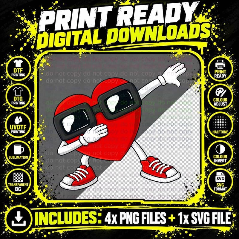 Valentines Day Dabbing Heart Funny Boys Girls Kids Dab Png SVG Digital Bundle