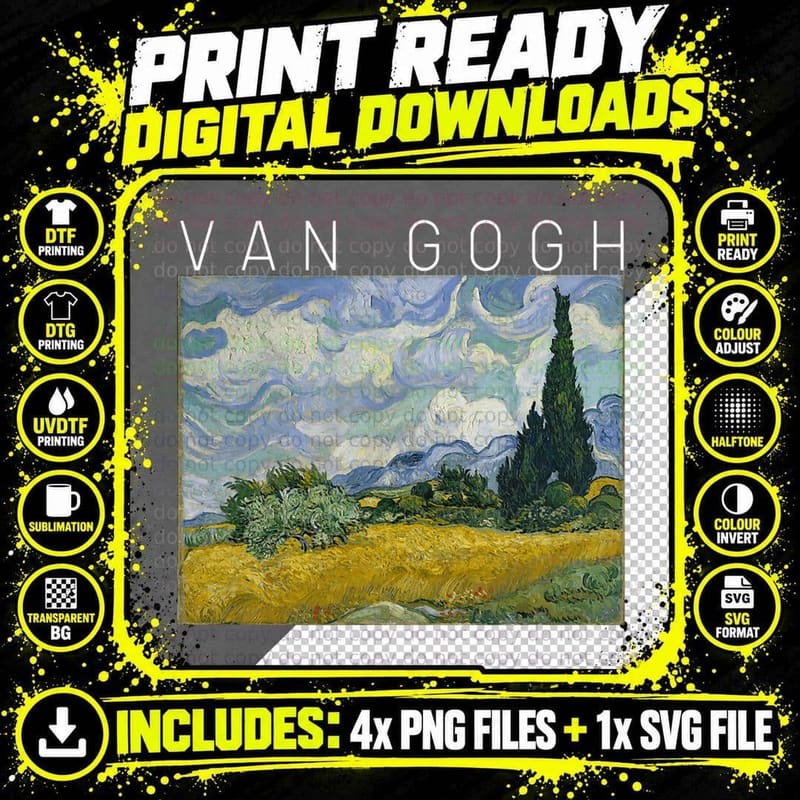 Van Gogh Wheat Field with Cedar Funny T-Shirt, Painting Png SVG Digital Bundle
