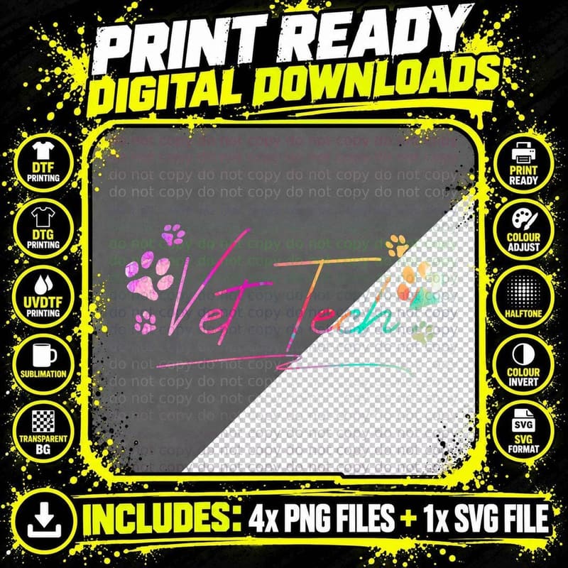 Vet Tech Pawprint Funny Veterinary Technician T-Shirt Png SVG Digital Bundle