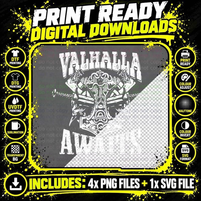 Viking Warrior Quote Gift Valhalla Awaits Meme, Gift Png SVG Digital Bundle