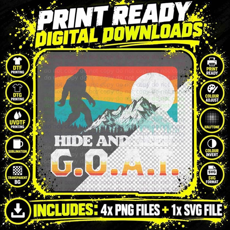 Vintage Bigfoot Hide and Seek GOAT Mountains Funny Png SVG Digital Bundle