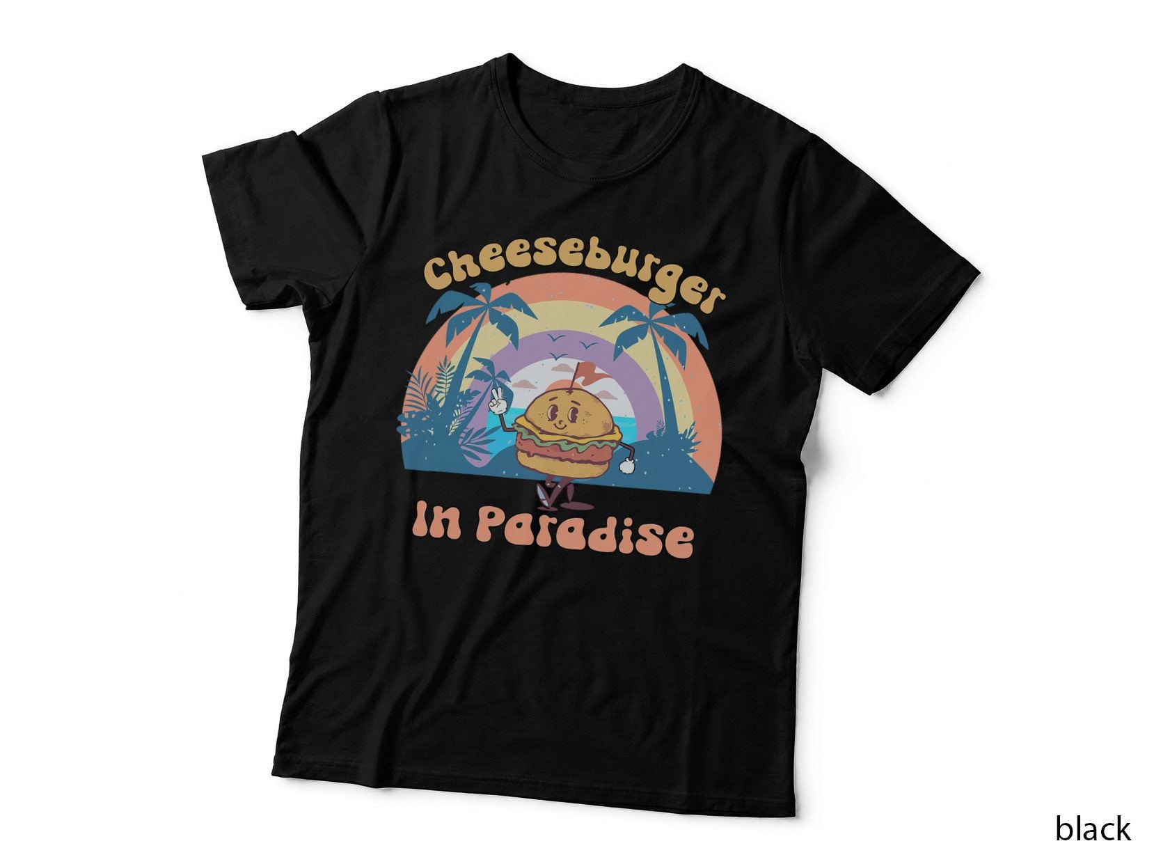 Vintage Funny Cheeseburger in Paradise Summer Vacation Vibe T-Shirt