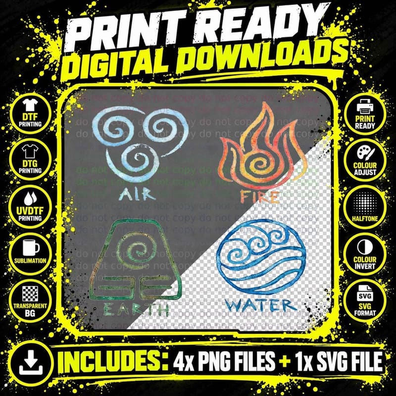 Vintage Graphic Funny Air Fire Water Earth Classic Logo Png SVG Digital Bundle