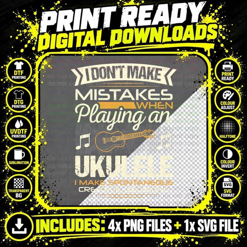 Vintage I Don't Make Mistakes Ukulele Funny Music Png SVG Digital Bundle