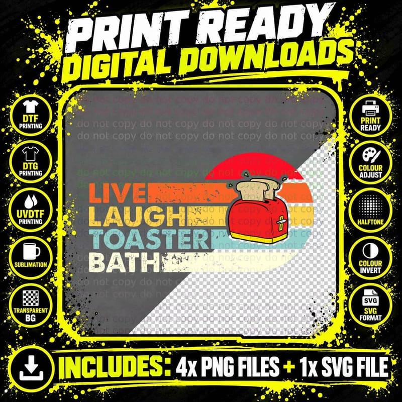 Vintage Live Laugh Toaster Bath Retro Sunset Funny Png SVG Digital Bundle
