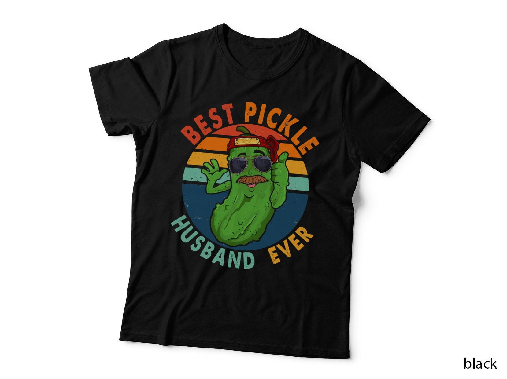 Vintage Retro Best Pickle Husband Ever Funny Pickle Mustache T-Shirt