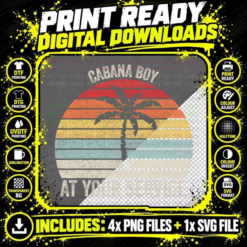 Vintage Retro Cabana Boy at Your Service Shirt Funny Png SVG Digital Bundle