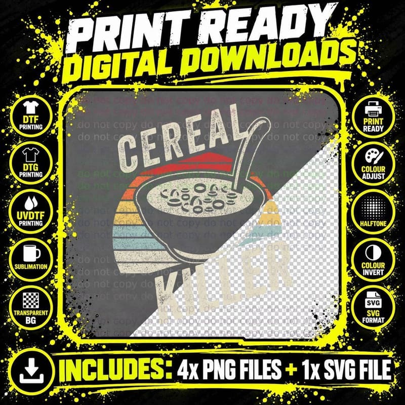 Vintage Retro Cereal Killer Breakfast Brunch Food Funny Png SVG Digital Bundle
