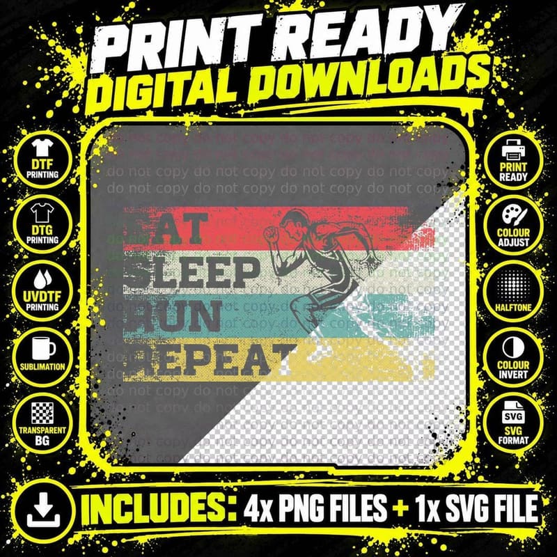 Vintage Retro Eat Sleep Run Repeat Funny Running Runner Png SVG Digital Bundle